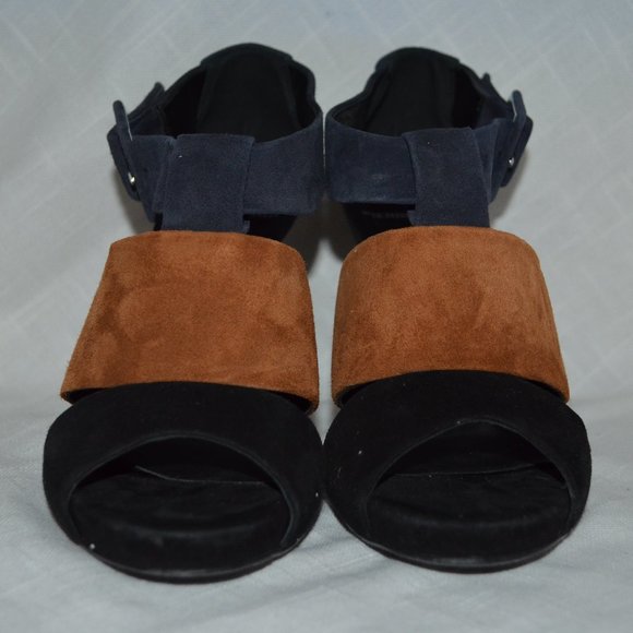 Sz 37 6.5 Pierre Hardy Navy Brown Suede Buckle Strap 4" Heels - Picture 3 of 9